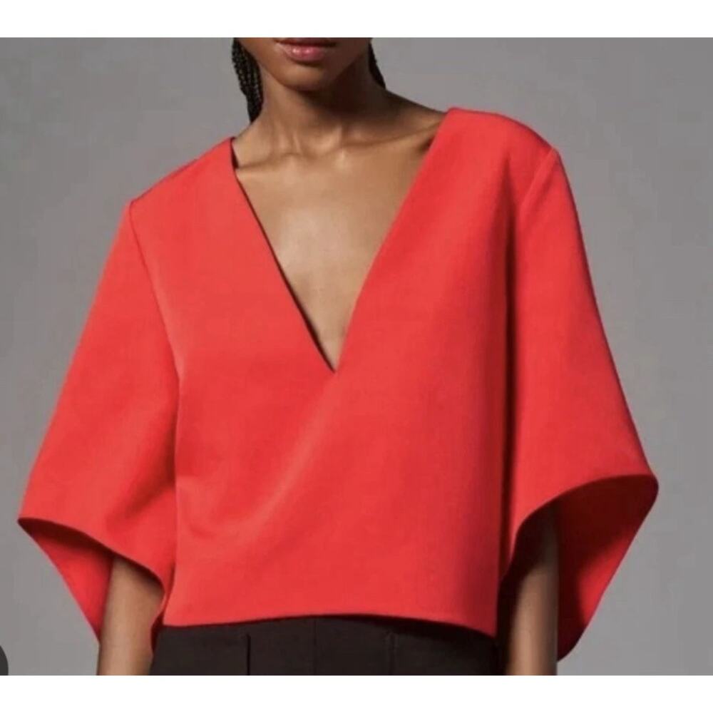 Mare Mare x Anthropologie Blouse Top Women's Large Red V-Neck Cape Sleeves
